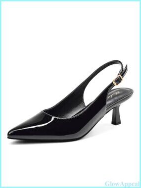 Kitten Heel Slingback Pumps Faux Leather Closed Toe Work Shoes